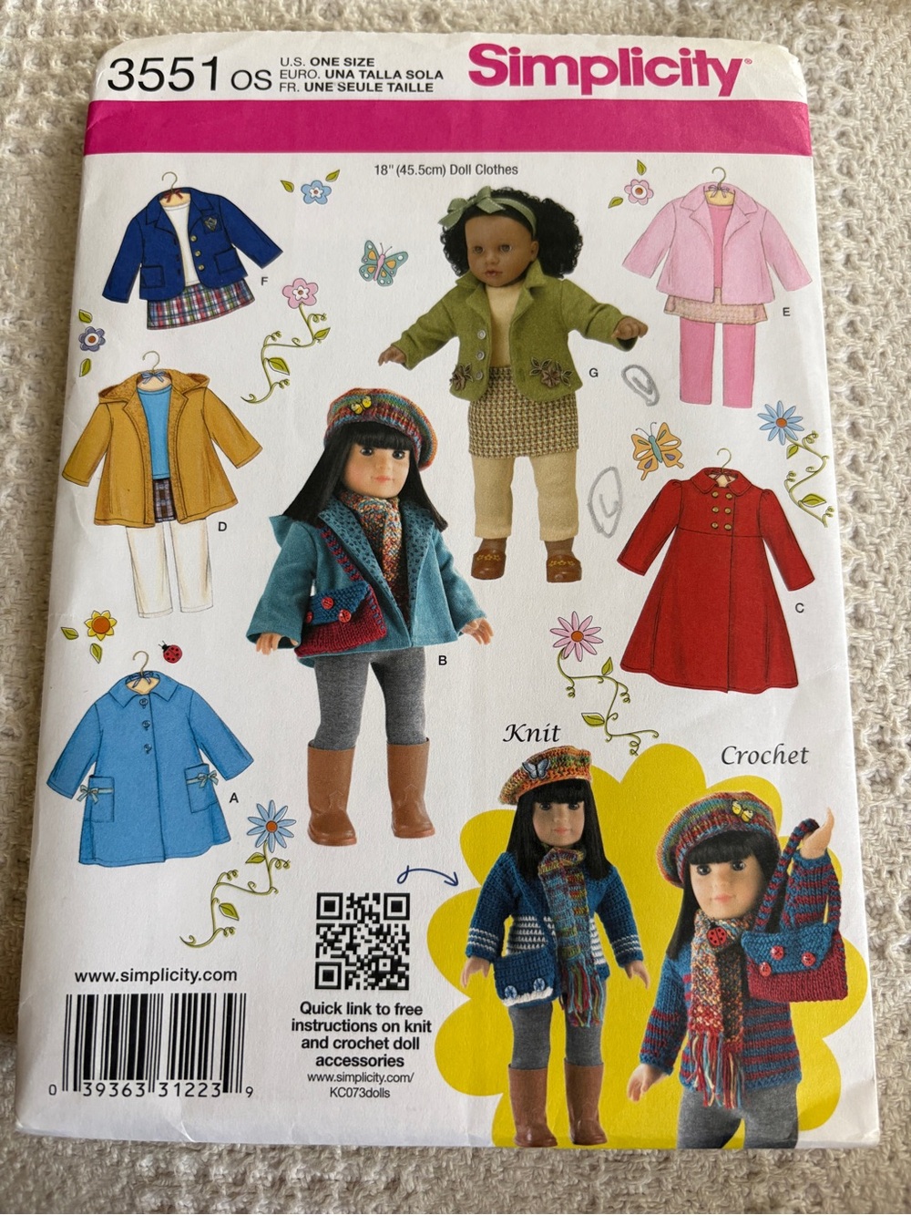 Simplicity Pattern 3551 for 18” Doll Clothes